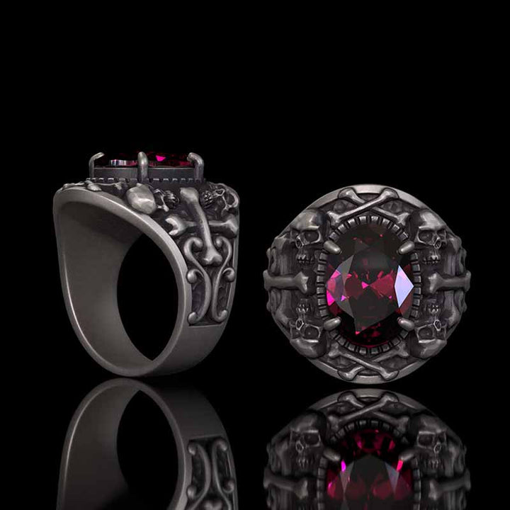 Gothic Skull Crossbones Sterling Silver Gem Ring | RoyalLuster.com