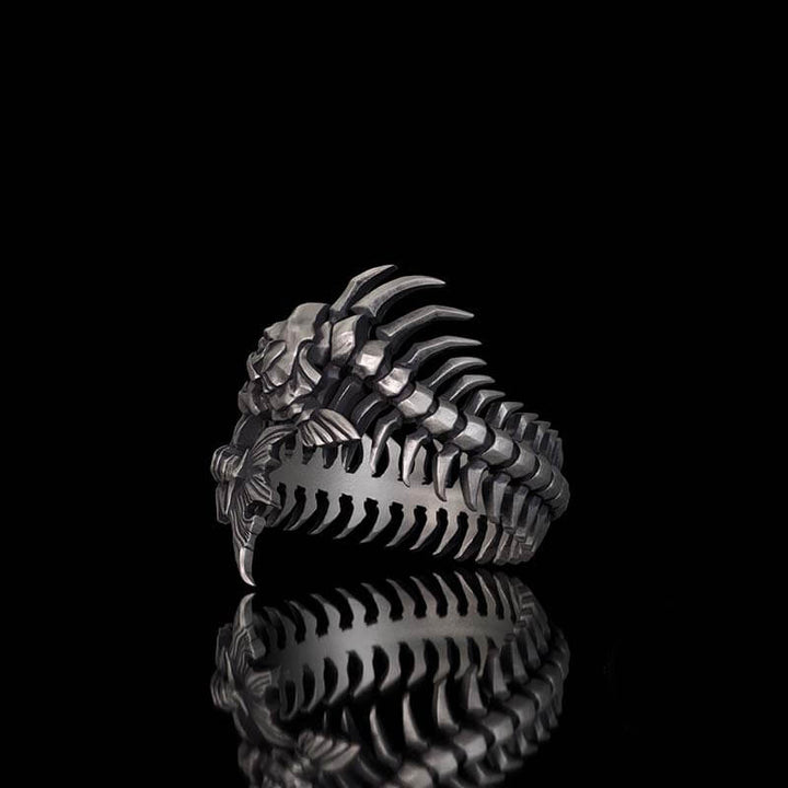 Gothic Skull Fishbone Spine Sterling Silver Open Ring 03| RoyalLuster.com