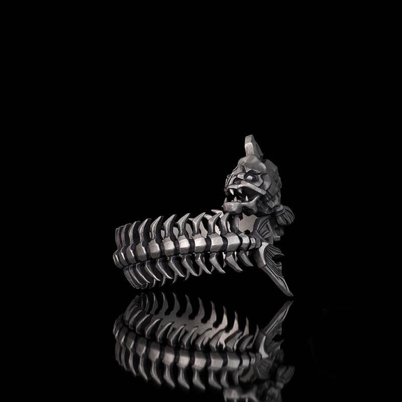 Gothic Skull Fishbone Spine Sterling Silver Open Ring