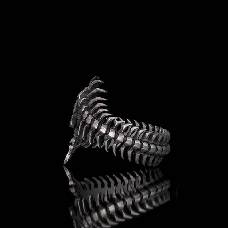 Gothic Skull Fishbone Spine Sterling Silver Open Ring