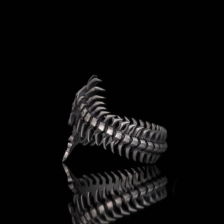 Gothic Skull Fishbone Spine Sterling Silver Open Ring
