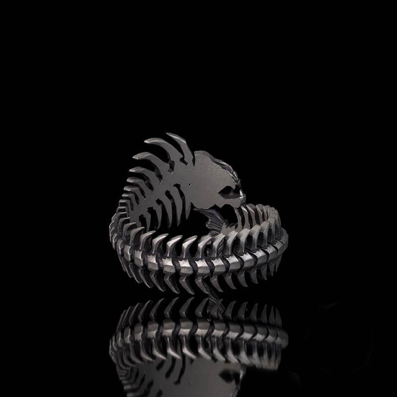 Gothic Skull Fishbone Spine Sterling Silver Open Ring