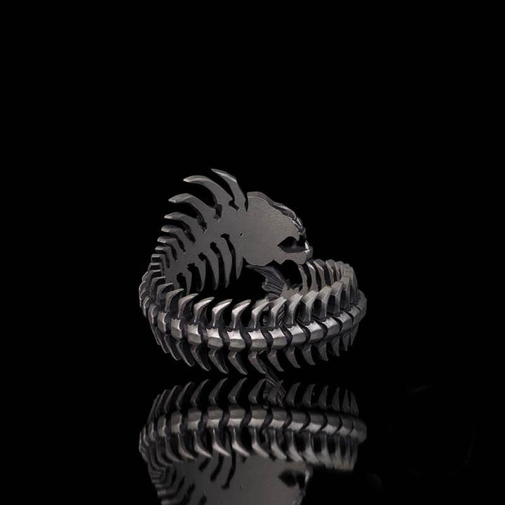 Gothic Skull Fishbone Spine Sterling Silver Open Ring