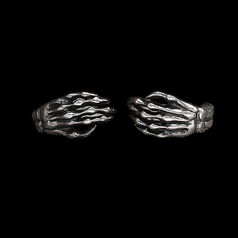 Gothic Skull Hand 925 Sterling Silver Stud Earrings