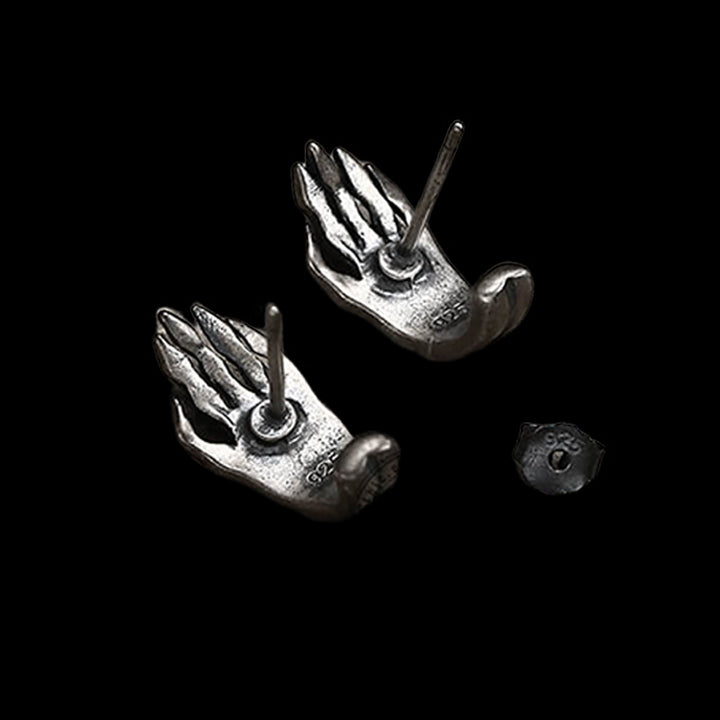 Gothic Skull Hand 925 Sterling Silver Stud Earrings