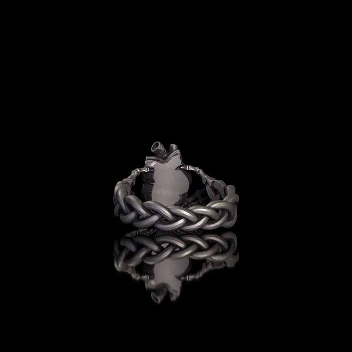 Gothic Skull Hands Holding Heart Sterling Silver Ring