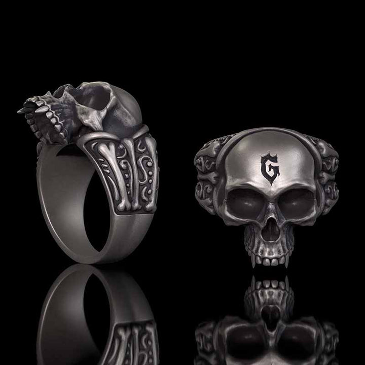 Gothic Skull Head Bone Sterling Silver Ring | RoyalLuster.com