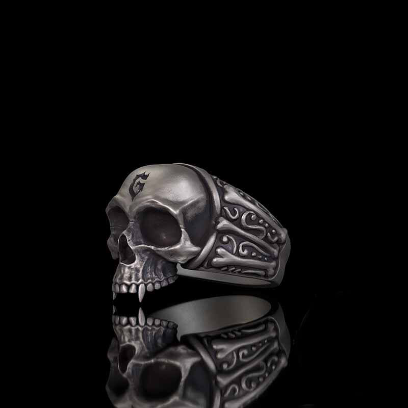 Gothic Skull Head Bone Sterling Silver Ring | RoyalLuster.com