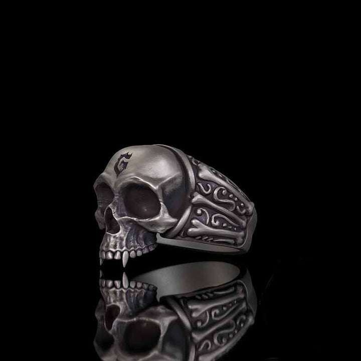 Gothic Skull Head Bone Sterling Silver Ring | RoyalLuster.com