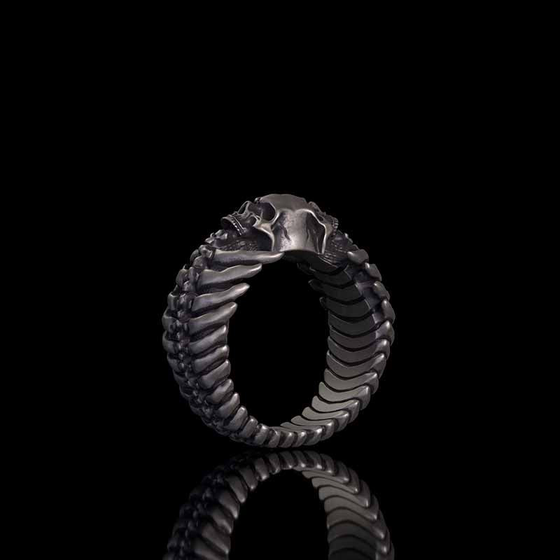 Gothic Skull Head Spine Sterling Silver Ring 02 | RoyalLuster.com