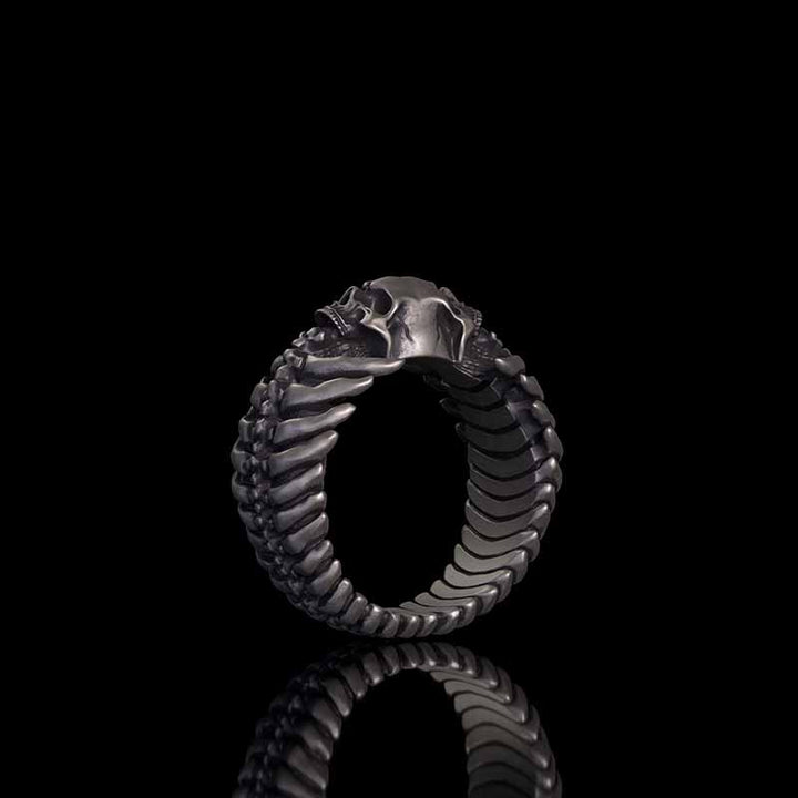 Gothic Skull Head Spine Sterling Silver Ring 02 | RoyalLuster.com
