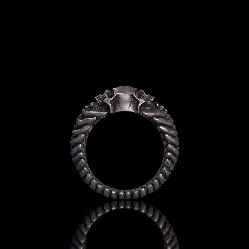 Gothic Skull Head Spine Sterling Silver Ring 03 | RoyalLuster.com