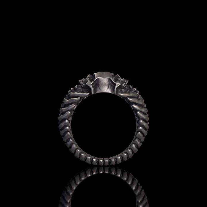 Gothic Skull Head Spine Sterling Silver Ring 03 | RoyalLuster.com