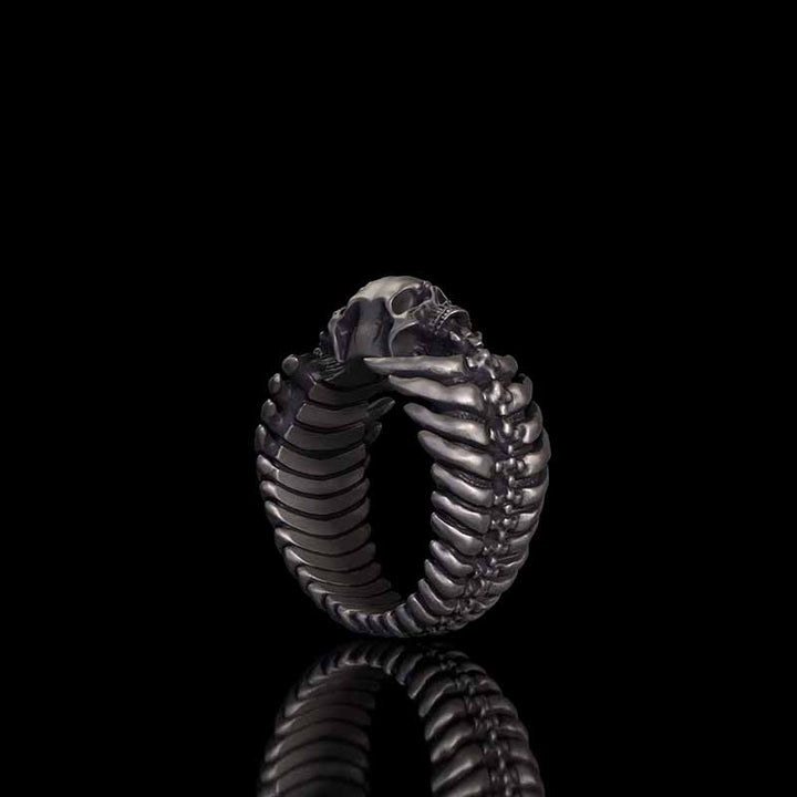 Gothic Skull Head Spine Sterling Silver Ring