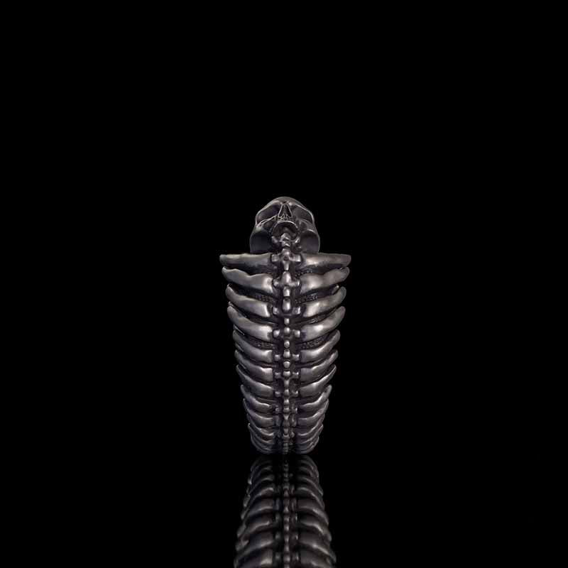 Gothic Skull Head Spine Sterling Silver Ring
