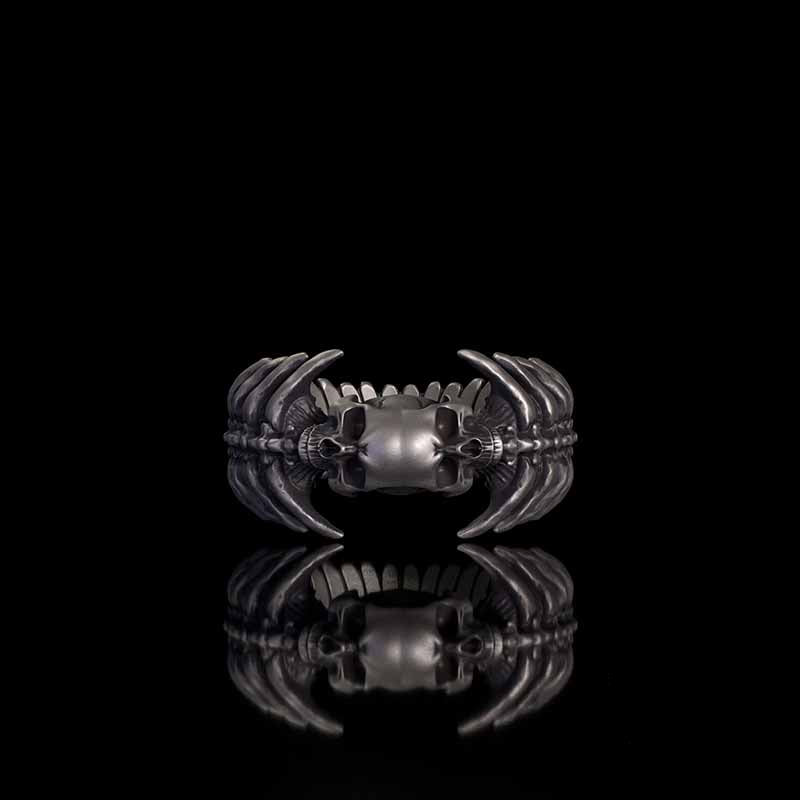 Gothic Skull Head Spine Sterling Silver Ring