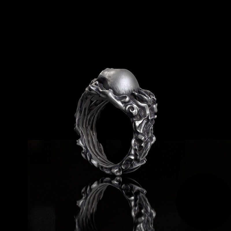 Gothic Skull Head Sterling Silver Ring | RoyalLuster.com