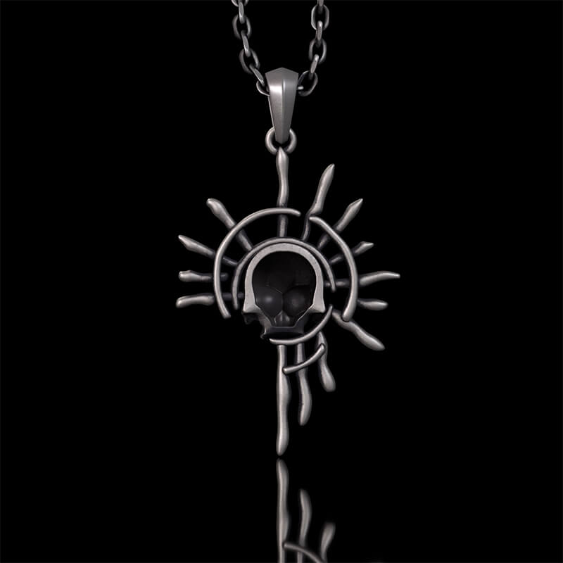 Gothic Skull Sun God Sterling Silver Monster Pendant