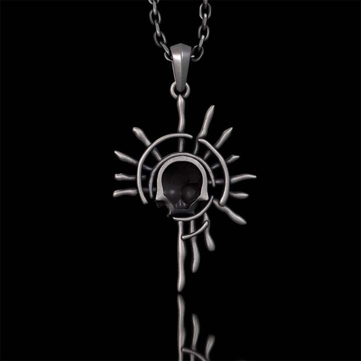Gothic Skull Sun God Sterling Silver Monster Pendant