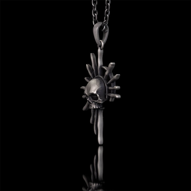 Gothic Skull Sun God Sterling Silver Monster Pendant