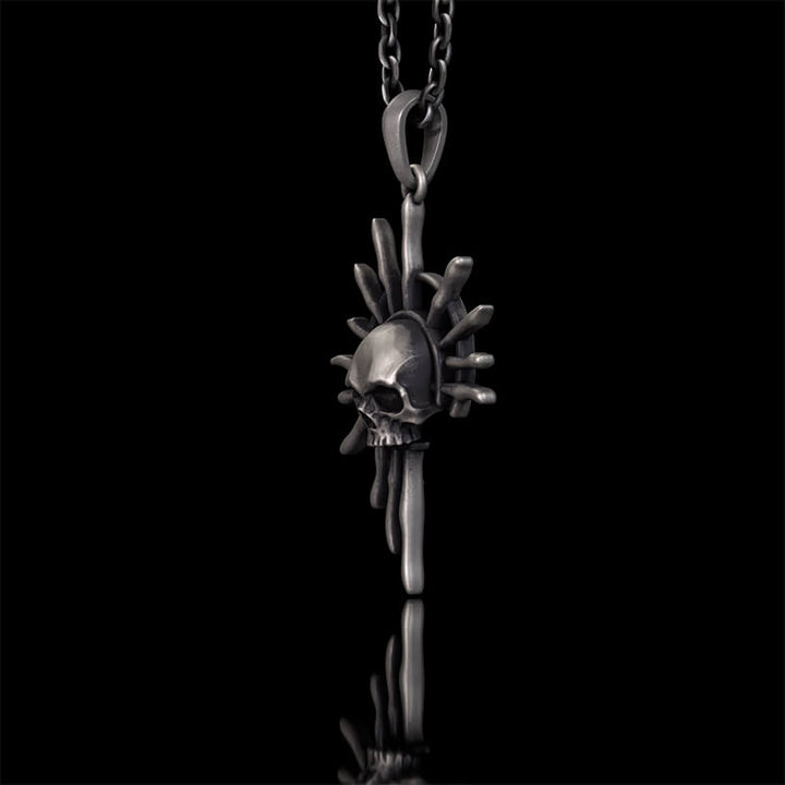 Gothic Skull Sun God Sterling Silver Monster Pendant