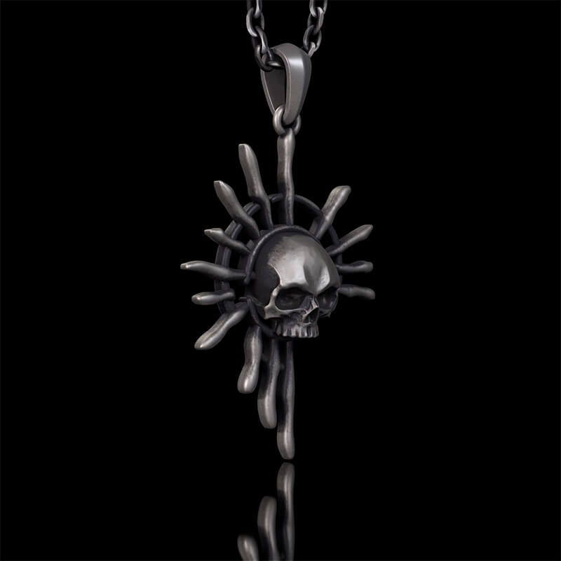 Gothic Skull Sun God Sterling Silver Monster Pendant | RoyalLuster.com