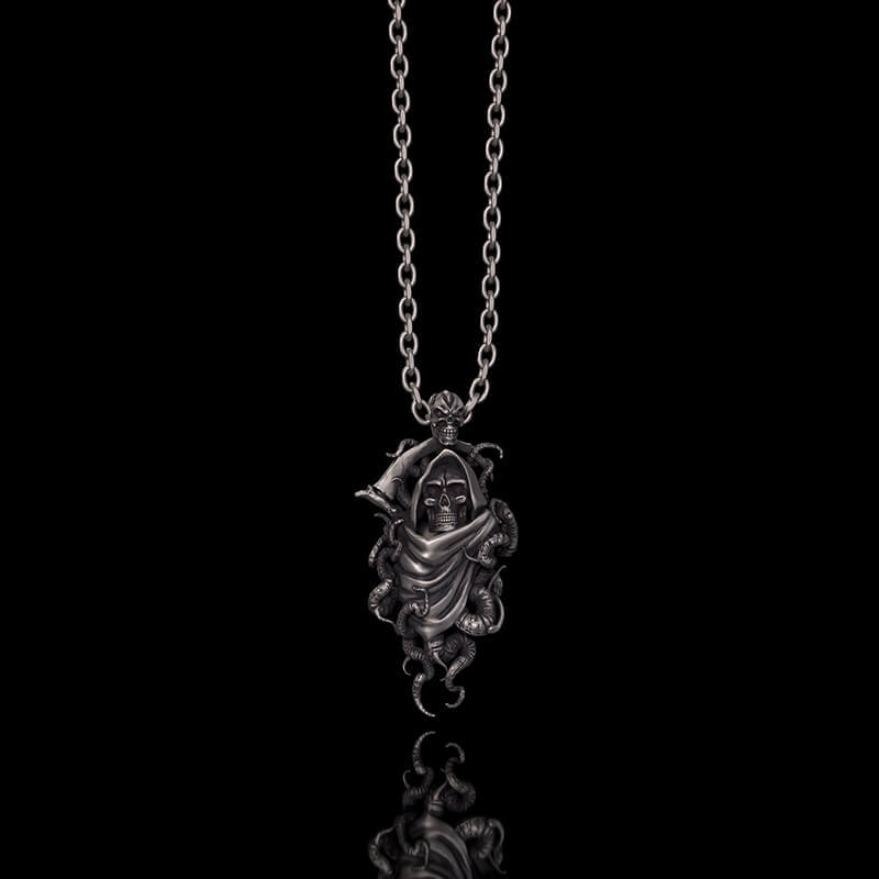 Gothic Skull Tentacle Demon Sterling Silver Pendant | RoyalLuster.com