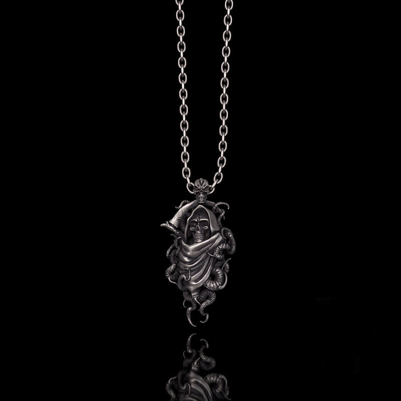 Gothic Skull Tentacle Demon Sterling Silver Pendant | RoyalLuster.com