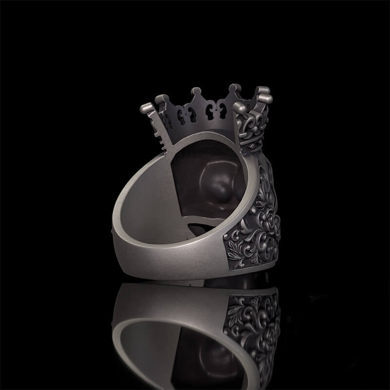 Gothic Snake Entwined Crown Skull Sterling Silver Ring