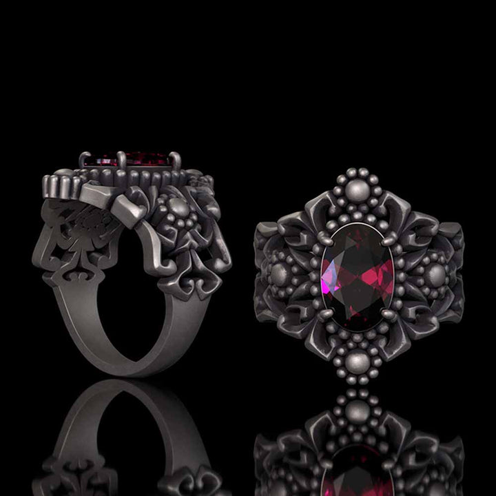 Gothic Sunflower Pattern Gemstone Sterling Silver Ring | RoyalLuster.com