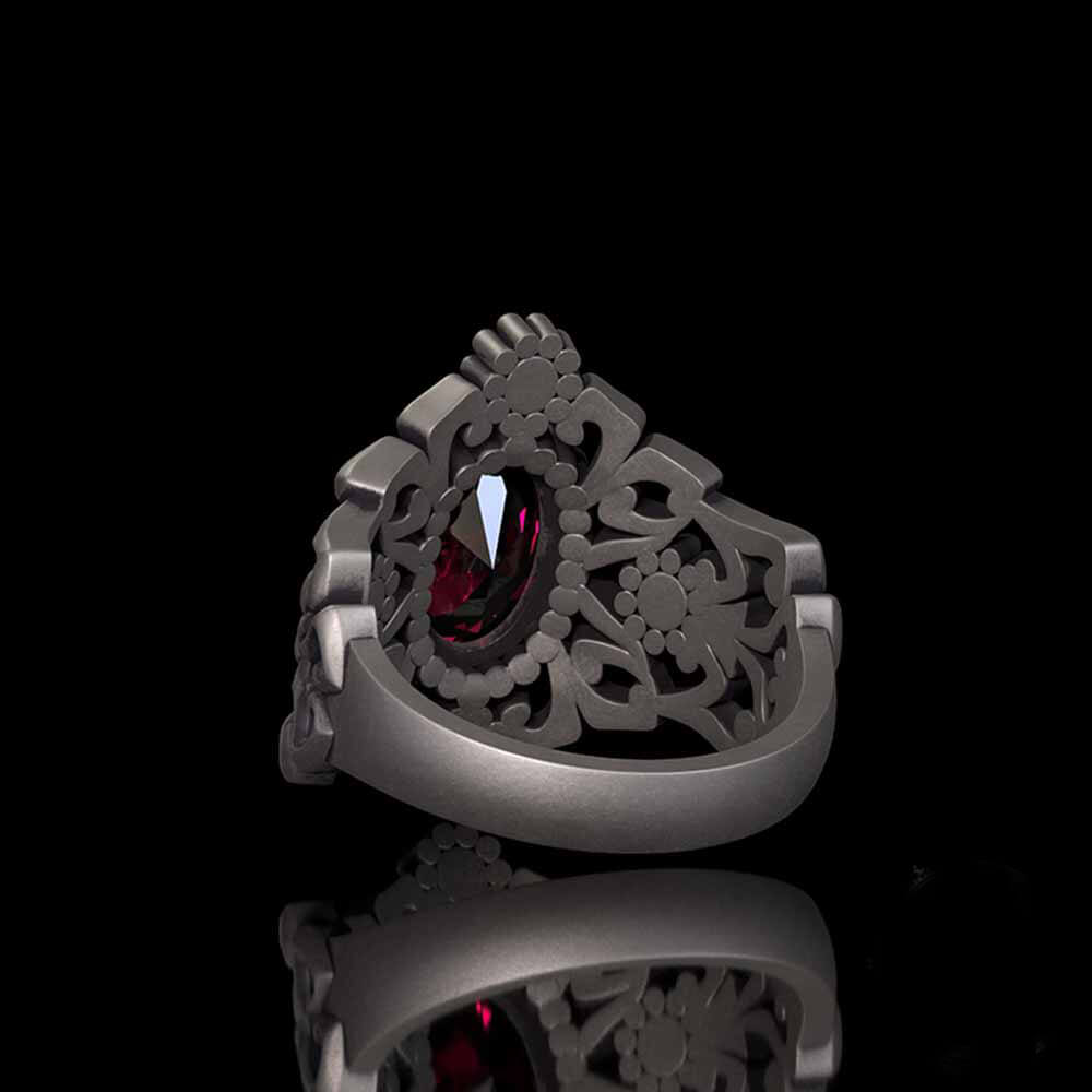 Gothic Sunflower Pattern Gemstone Sterling Silver Ring
