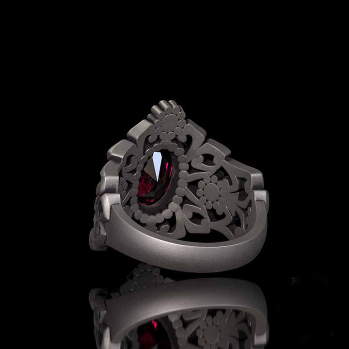 Gothic Sunflower Pattern Gemstone Sterling Silver Ring