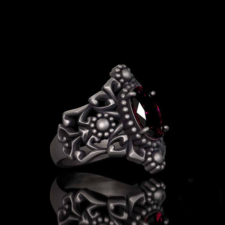 Gothic Sunflower Pattern Gemstone Sterling Silver Ring | RoyalLuster.com