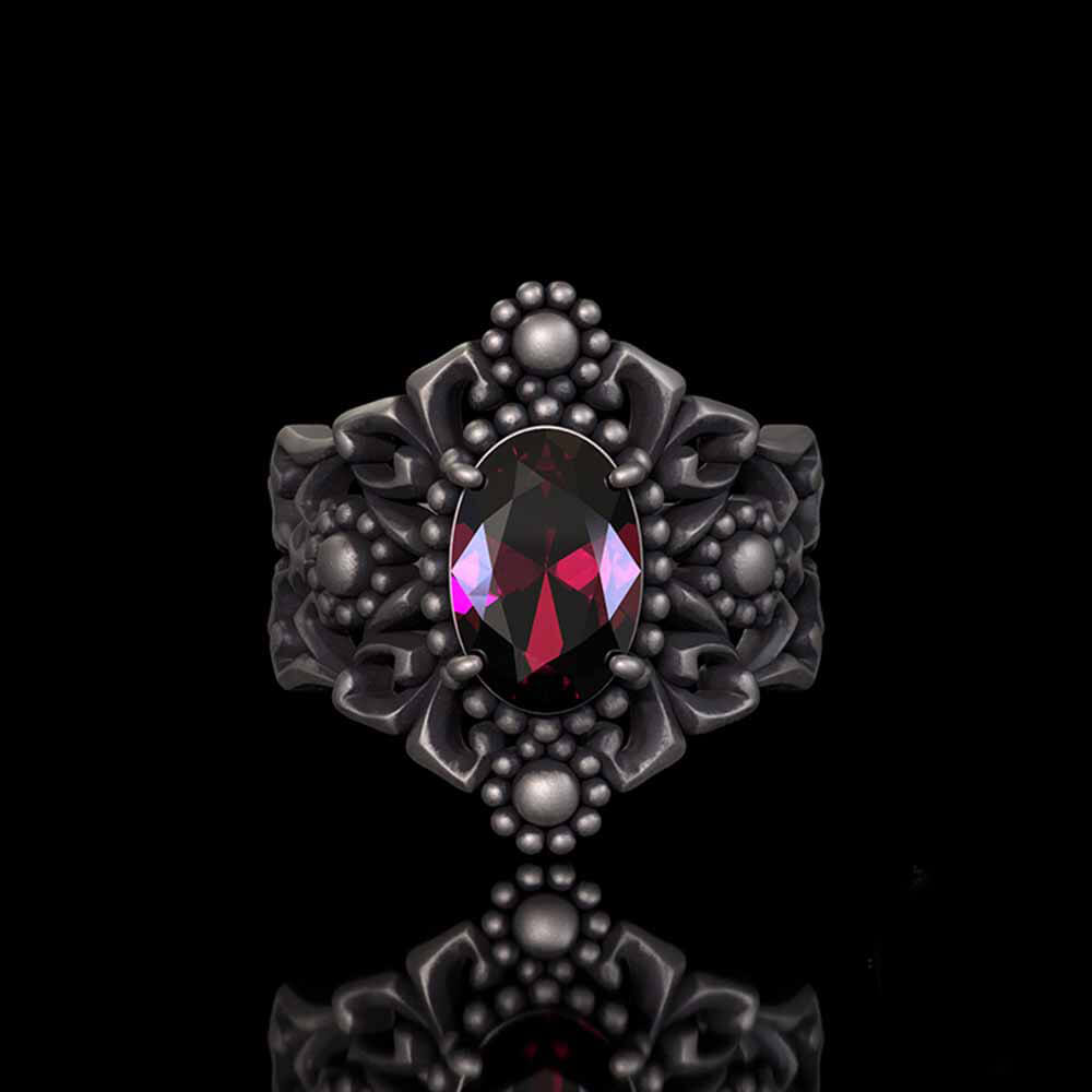 Gothic Sunflower Pattern Gemstone Sterling Silver Ring | RoyalLuster.com
