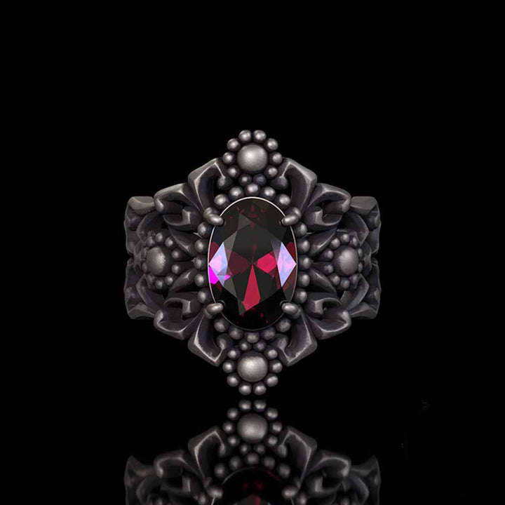 Gothic Sunflower Pattern Gemstone Sterling Silver Ring | RoyalLuster.com