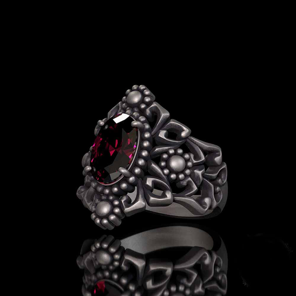 Gothic Sunflower Pattern Gemstone Sterling Silver Ring | RoyalLuster.com