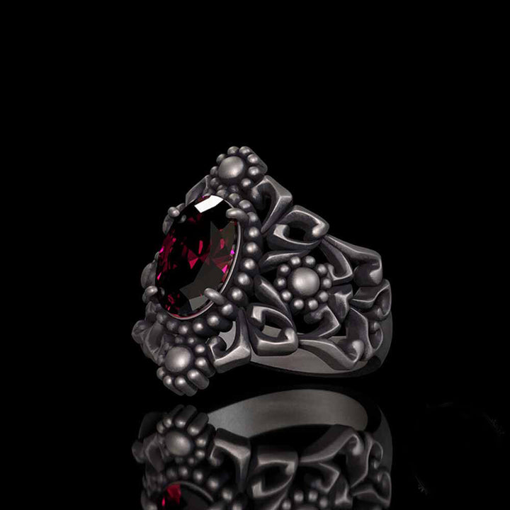 Gothic Sunflower Pattern Gemstone Sterling Silver Ring | RoyalLuster.com