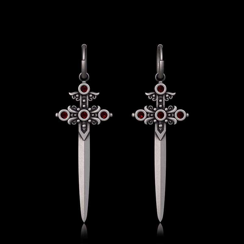 Gothic Sword Gem Sterling Silver Earrings 02 | RoyalLuster.com