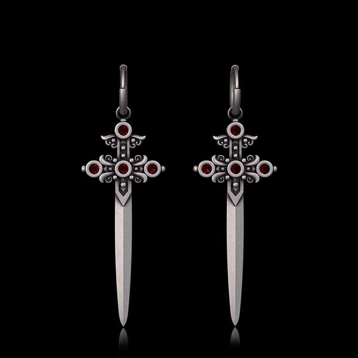 Gothic Sword Gem Sterling Silver Earrings 02 | RoyalLuster.com