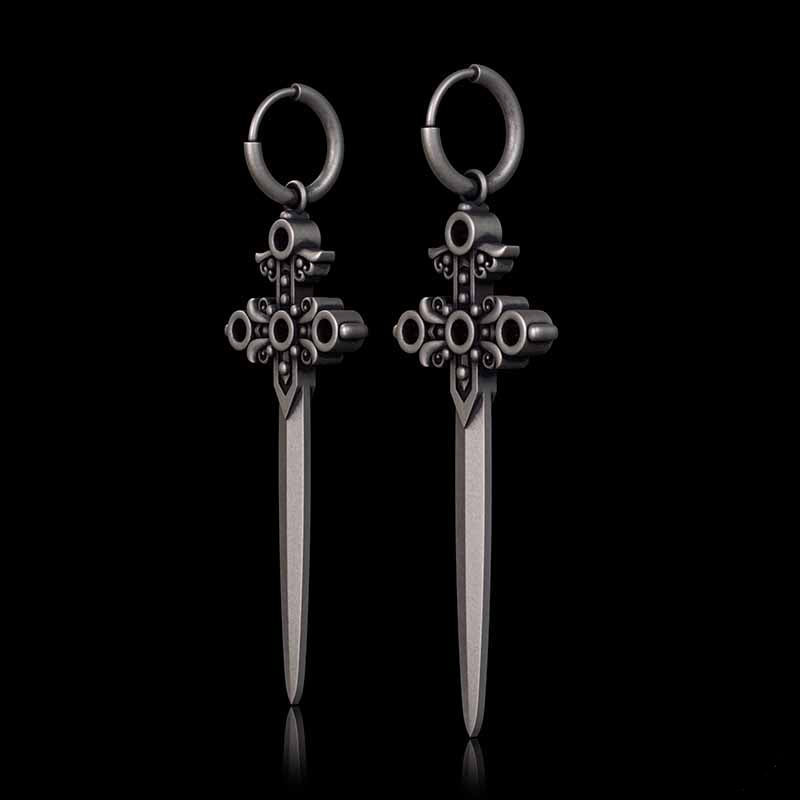 Gothic Sword Gem Sterling Silver Earrings 03 | RoyalLuster.com