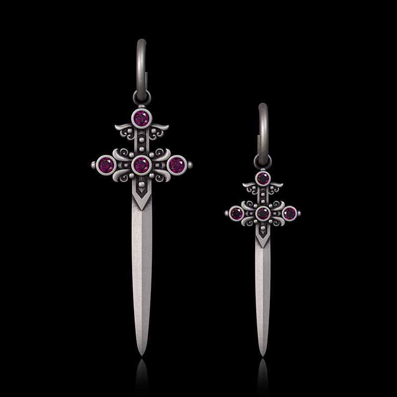 Gothic Sword Gem Sterling Silver Earrings 01 | RoyalLuster.com