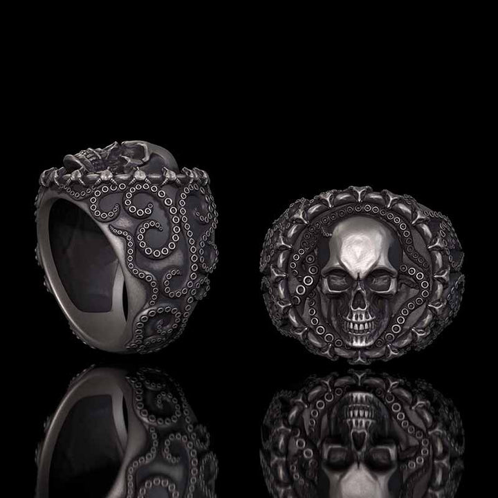 Gothic Tentacle Skull Head Sterling Silver Ring | RoyalLuster.com