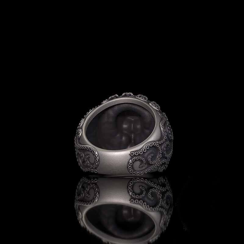 Gothic Tentacle Skull Head Sterling Silver Ring