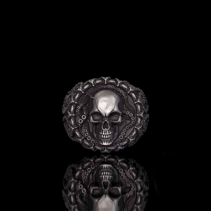 Gothic Tentacle Skull Head Sterling Silver Ring | RoyalLuster.com