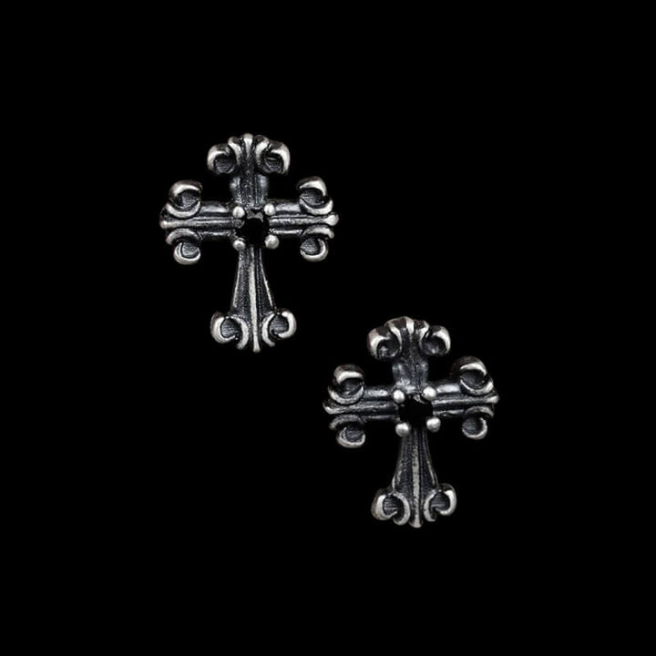 Gothic Victorian Cross 925 Sterling Silver Stud Earrings