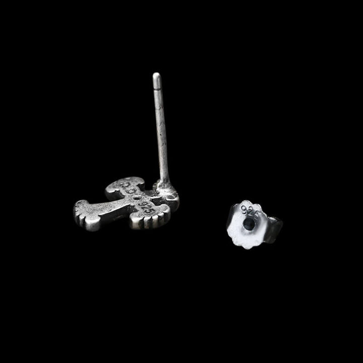 Gothic Victorian Cross 925 Sterling Silver Stud Earrings