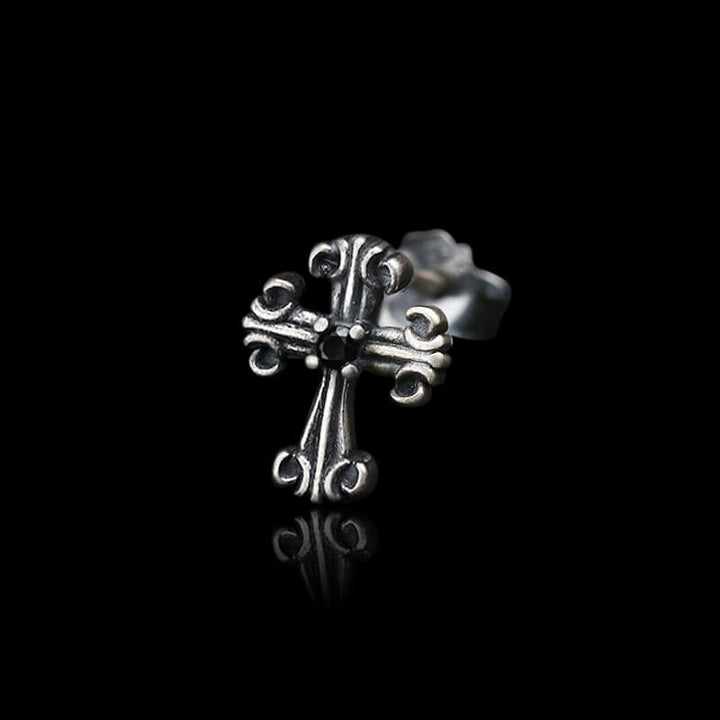 Gothic Victorian Cross 925 Sterling Silver Stud Earrings