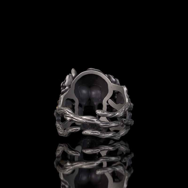 Gothic Vine Rose Skull Gem Sterling Silver Ring