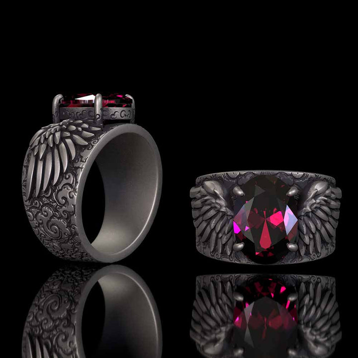 Gothic Winged Gem Vine Pattern Sterling Silver Ring | RoyalLuster.com