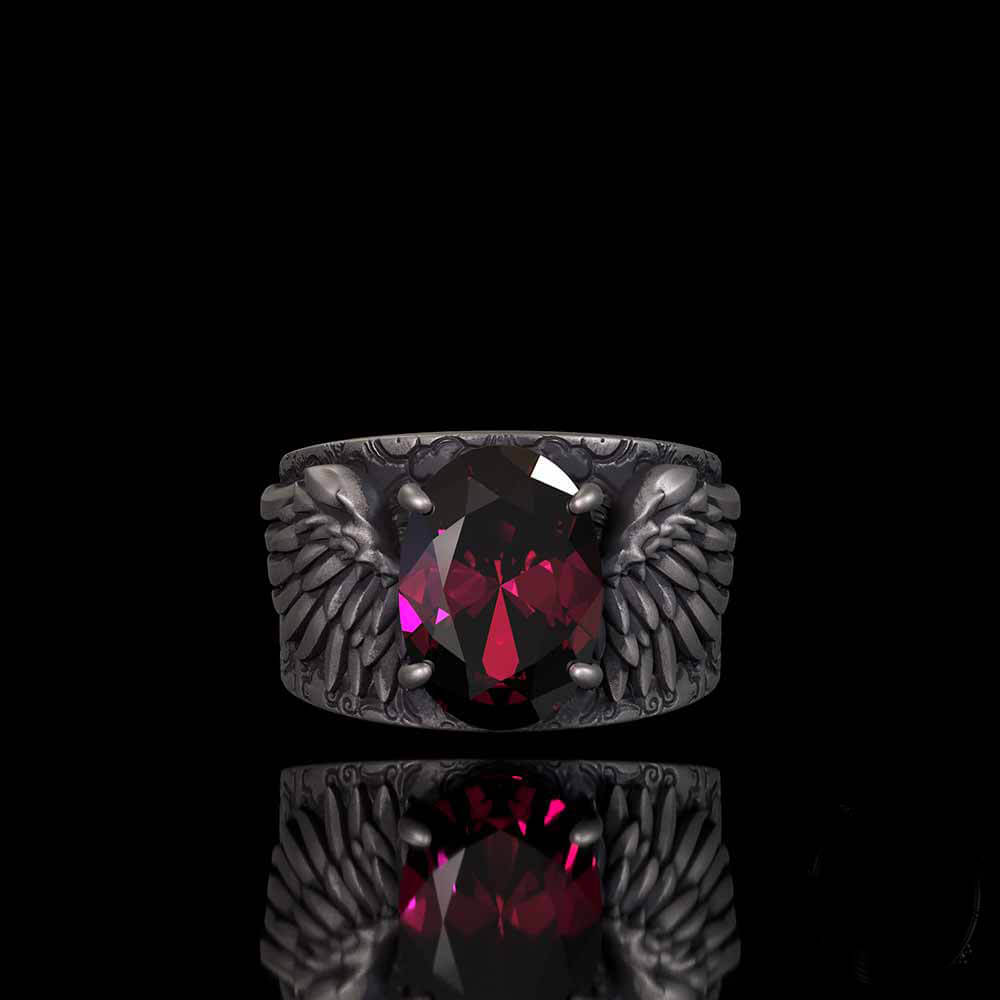 Gothic Winged Gem Vine Pattern Sterling Silver Ring | RoyalLuster.com
